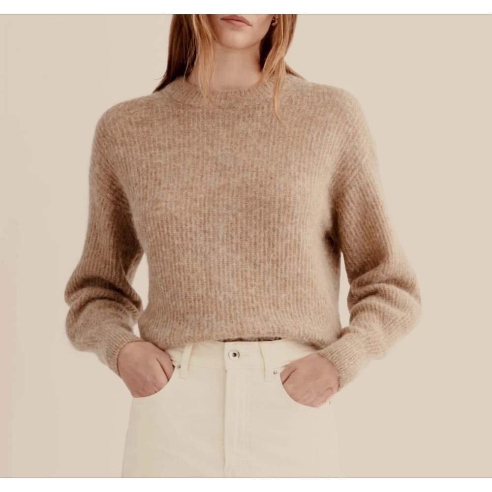 Everlane Alpaca Oversized Crewneck Sweater Camel Brown Ribbed Knit XS 2902